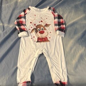 Festive Reindeer Kids One Piece - White and Red